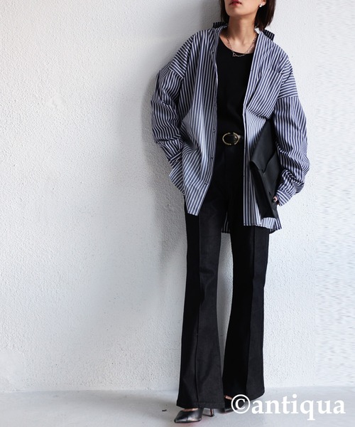 antiqua（アンティカ）の「お洒落さんが選ぶ！グラデストライプシャツ（シャツ/ブラウス・レディース・ブルー・FREE）」の5枚目の写真