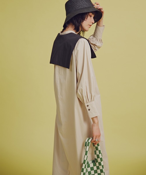 N.(N. Natural Beauty Basic)(エヌエヌナチュラルビューティーベーシック)の「◆配色ビックカラーワンピース(ワンピース・レディース・ベージュ/ブルー系その他・MEDIUM)」の4枚目の写真