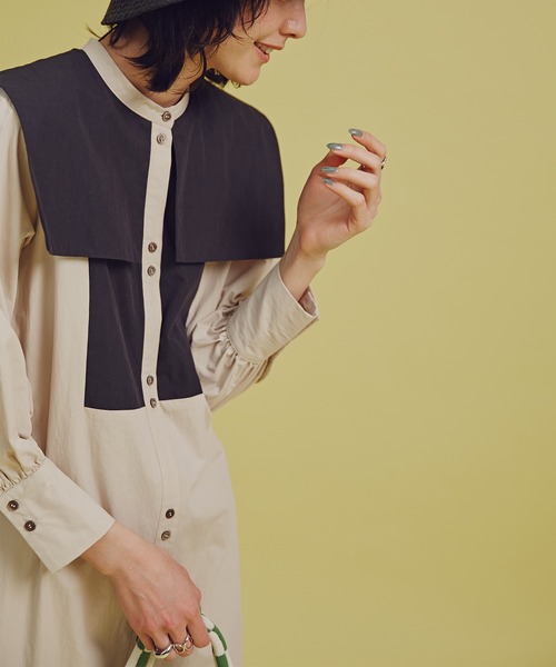 N.(N. Natural Beauty Basic)(エヌエヌナチュラルビューティーベーシック)の「◆配色ビックカラーワンピース(ワンピース・レディース・ベージュ/ブルー系その他・MEDIUM)」の5枚目の写真