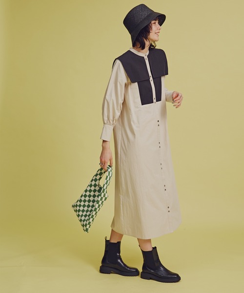 N.(N. Natural Beauty Basic)(エヌエヌナチュラルビューティーベーシック)の「◆配色ビックカラーワンピース(ワンピース・レディース・ベージュ/ブルー系その他・MEDIUM)」の3枚目の写真