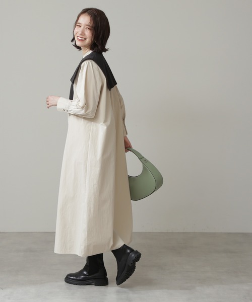 N.(N. Natural Beauty Basic)(エヌエヌナチュラルビューティーベーシック)の「◆配色ビックカラーワンピース(ワンピース・レディース・ベージュ/ブルー系その他・MEDIUM)」の8枚目の写真