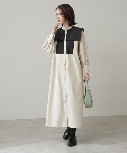 N.(N. Natural Beauty Basic)(エヌエヌナチュラルビューティーベーシック)の「◆配色ビックカラーワンピース(ワンピース・レディース・ベージュ/ブルー系その他・MEDIUM)」の7枚目の写真