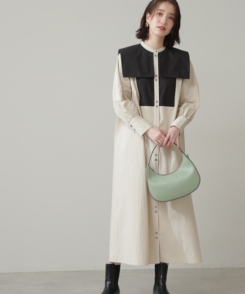 N.(N. Natural Beauty Basic)(エヌエヌナチュラルビューティーベーシック)の「◆配色ビックカラーワンピース(ワンピース・レディース・ベージュ/ブルー系その他・MEDIUM)」の6枚目の写真