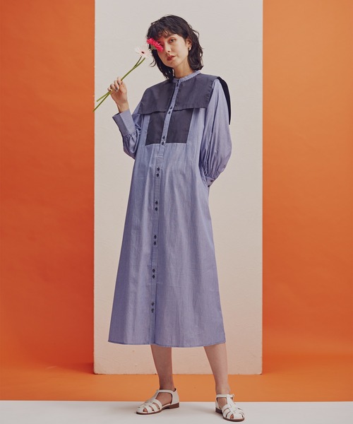 N.(N. Natural Beauty Basic)(エヌエヌナチュラルビューティーベーシック)の「◆配色ビックカラーワンピース(ワンピース・レディース・ベージュ/ブルー系その他・MEDIUM)」の9枚目の写真