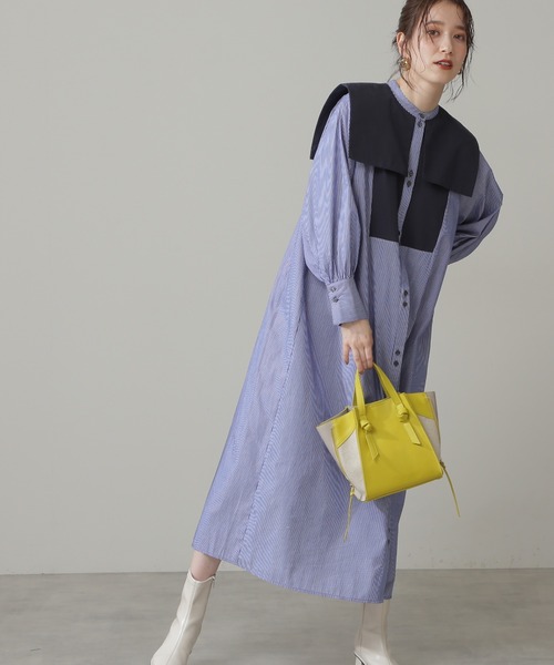 N.(N. Natural Beauty Basic)(エヌエヌナチュラルビューティーベーシック)の「◆配色ビックカラーワンピース(ワンピース・レディース・ベージュ/ブルー系その他・MEDIUM)」の11枚目の写真