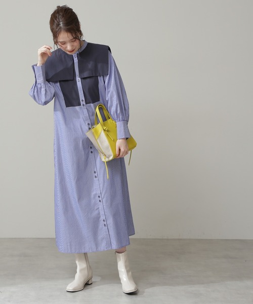 N.(N. Natural Beauty Basic)(エヌエヌナチュラルビューティーベーシック)の「◆配色ビックカラーワンピース(ワンピース・レディース・ベージュ/ブルー系その他・MEDIUM)」の12枚目の写真