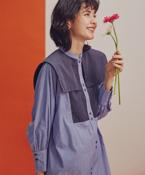 N.(N. Natural Beauty Basic)(エヌエヌナチュラルビューティーベーシック)の「◆配色ビックカラーワンピース(ワンピース・レディース・ベージュ/ブルー系その他・MEDIUM)」の10枚目の写真