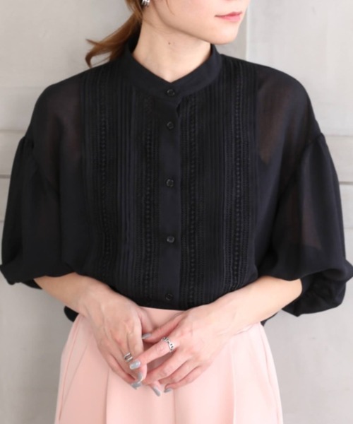 *NewArrival*エステルガーゼレース&ピンタックボリュームスリーブシャツカーデ