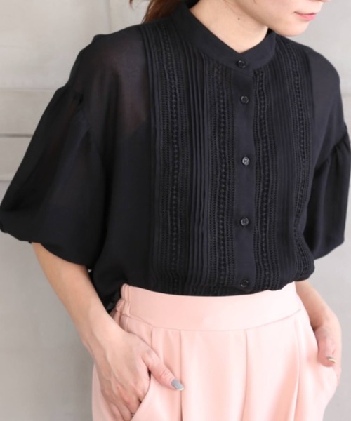 *NewArrival*エステルガーゼレース&ピンタックボリュームスリーブシャツカーデ