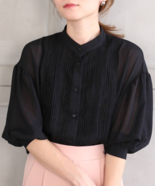 *NewArrival*エステルガーゼレース&ピンタックボリュームスリーブシャツカーデ