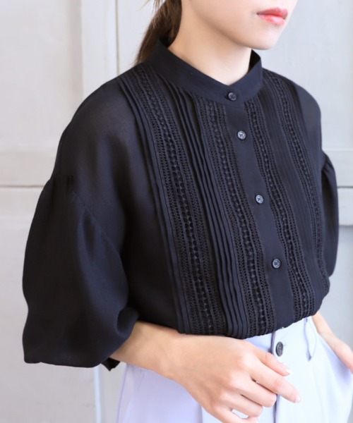*NewArrival*エステルガーゼレース&ピンタックボリュームスリーブシャツカーデ