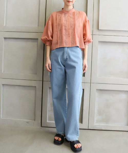 *NewArrival*エステルガーゼレース&ピンタックボリュームスリーブシャツカーデ