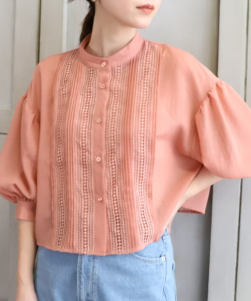 *NewArrival*エステルガーゼレース&ピンタックボリュームスリーブシャツカーデ