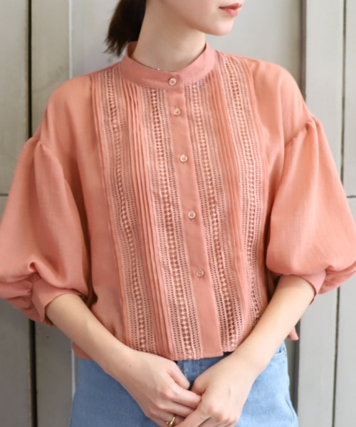 *NewArrival*エステルガーゼレース&ピンタックボリュームスリーブシャツカーデ