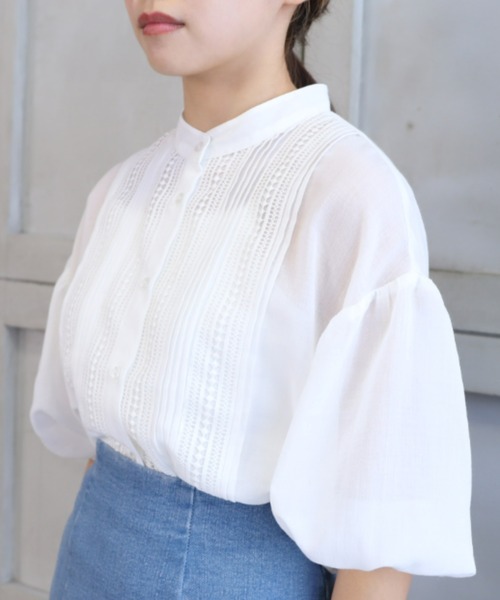 *NewArrival*エステルガーゼレース&ピンタックボリュームスリーブシャツカーデ