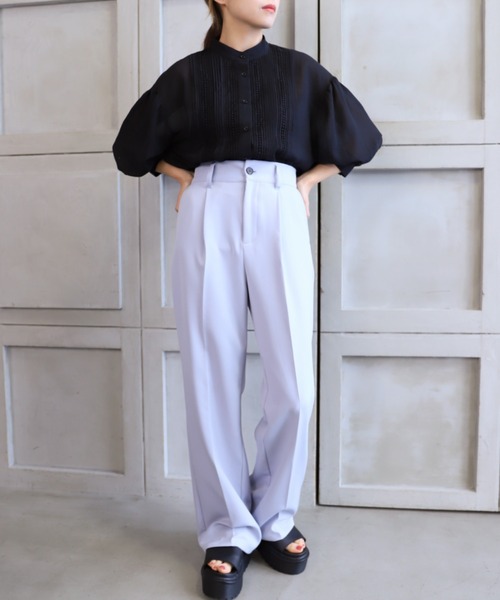 *NewArrival*エステルガーゼレース&ピンタックボリュームスリーブシャツカーデ