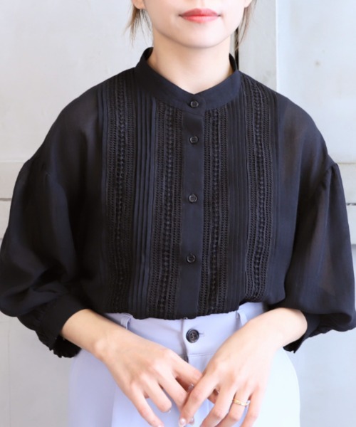 *NewArrival*エステルガーゼレース&ピンタックボリュームスリーブシャツカーデ