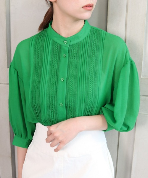 *NewArrival*エステルガーゼレース&ピンタックボリュームスリーブシャツカーデ