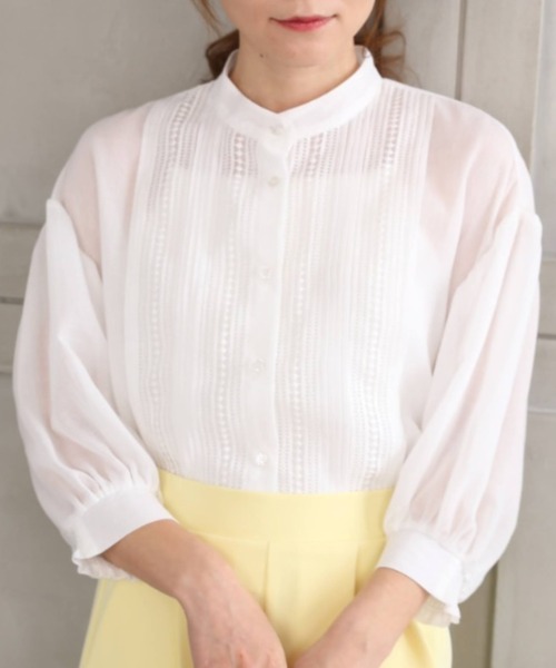 *NewArrival*エステルガーゼレース&ピンタックボリュームスリーブシャツカーデ