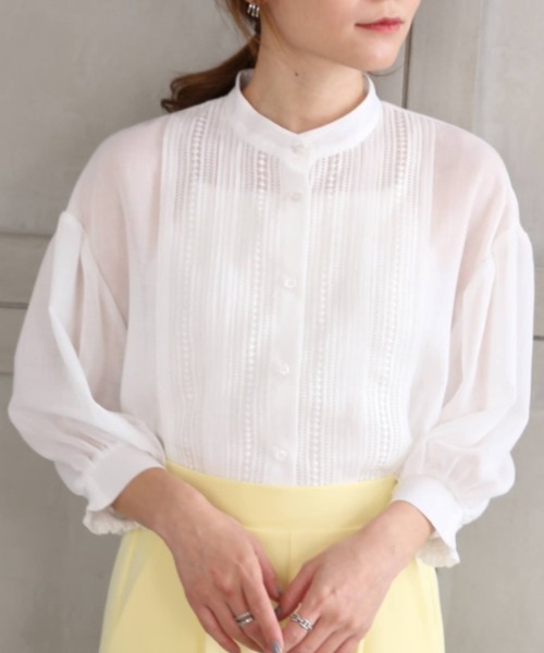 *NewArrival*エステルガーゼレース&ピンタックボリュームスリーブシャツカーデ