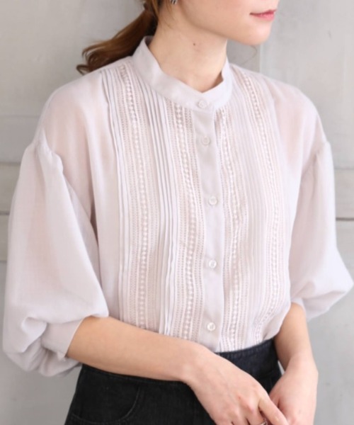 *NewArrival*エステルガーゼレース&ピンタックボリュームスリーブシャツカーデ