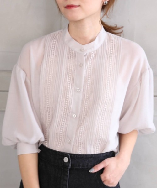 *NewArrival*エステルガーゼレース&ピンタックボリュームスリーブシャツカーデ