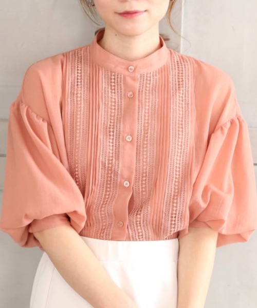 *NewArrival*エステルガーゼレース&ピンタックボリュームスリーブシャツカーデ