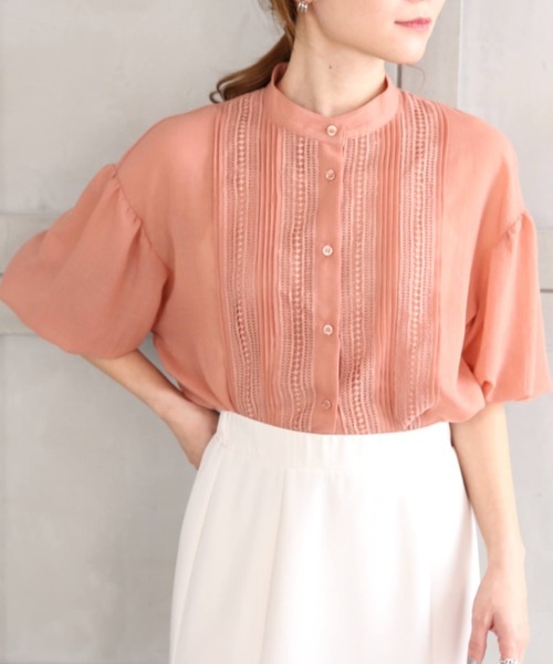 *NewArrival*エステルガーゼレース&ピンタックボリュームスリーブシャツカーデ