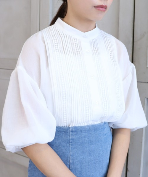 *NewArrival*エステルガーゼレース&ピンタックボリュームスリーブシャツカーデ