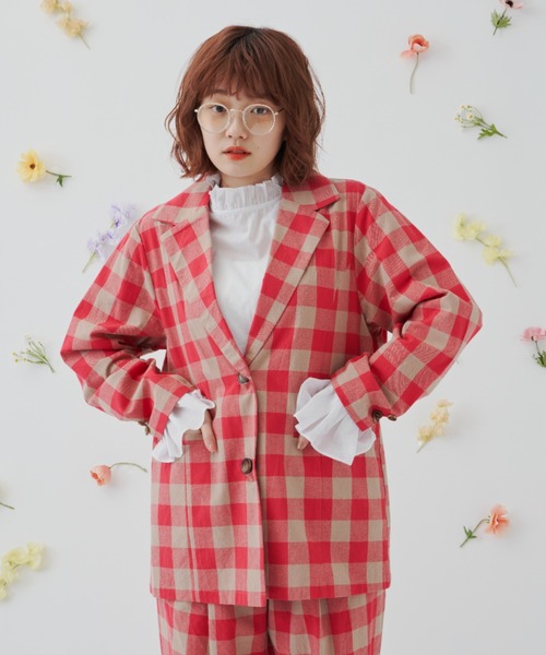MERLOT（メルロー）の「ビッグチェックジャケット/セットアップ（テーラードジャケット・レディース・レッド/ネイビー・FREE）」の22枚目の写真