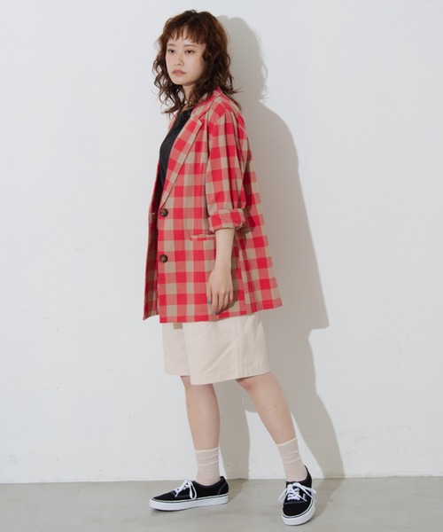 MERLOT（メルロー）の「ビッグチェックジャケット/セットアップ（テーラードジャケット・レディース・レッド/ネイビー・FREE）」の16枚目の写真