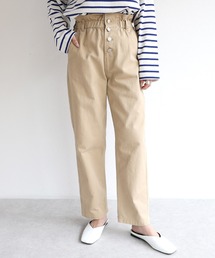 コットンツイルウエストギャザーストレートパンツ