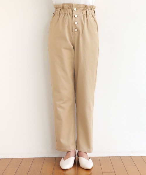 andme(アンドミー)の「コットンツイルウエストギャザーストレートパンツ(その他パンツ・レディース・ブラック/ベージュ/オフホワイト/グリーン・S/M/L)」の10枚目の写真