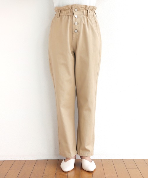 andme(アンドミー)の「コットンツイルウエストギャザーストレートパンツ(その他パンツ・レディース・ブラック/ベージュ/オフホワイト/グリーン・S/M/L)」の13枚目の写真
