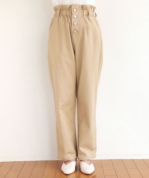 andme(アンドミー)の「コットンツイルウエストギャザーストレートパンツ(その他パンツ・レディース・ブラック/ベージュ/オフホワイト/グリーン・S/M/L)」の16枚目の写真