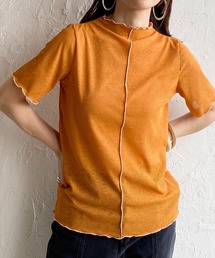 She's Closet（シーズクローゼット）の「前後2way配色メロウフリルプチハイネック半袖リブシアートップス（Tシャツ/カットソー）」