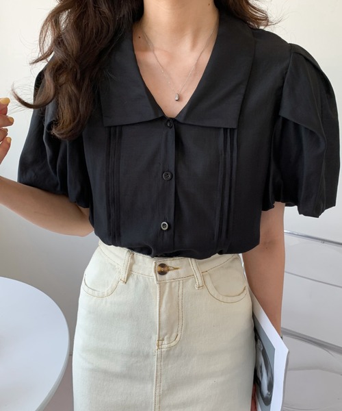 ABITOKYO（アビトーキョー）の「パフスリーブタックシャツブラウス（シャツ/ブラウス・レディース・ホワイト/ブラック/パープル・S/M）」の3枚目の写真