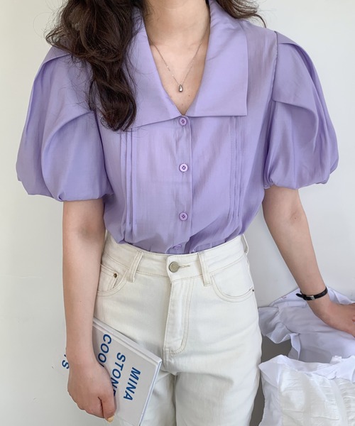ABITOKYO（アビトーキョー）の「パフスリーブタックシャツブラウス（シャツ/ブラウス・レディース・ホワイト/ブラック/パープル・S/M）」の13枚目の写真