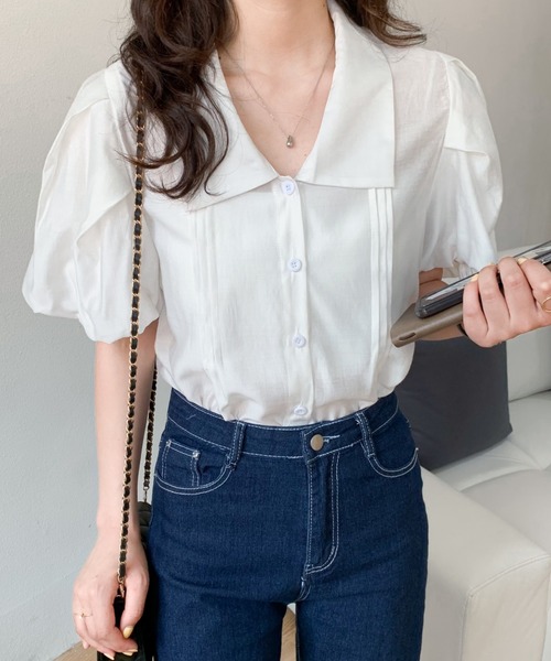 ABITOKYO（アビトーキョー）の「パフスリーブタックシャツブラウス（シャツ/ブラウス・レディース・ホワイト/ブラック/パープル・S/M）」の7枚目の写真