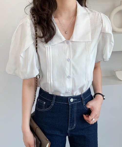 ABITOKYO（アビトーキョー）の「パフスリーブタックシャツブラウス（シャツ/ブラウス・レディース・ホワイト/ブラック/パープル・S/M）」の16枚目の写真