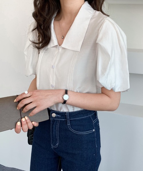ABITOKYO（アビトーキョー）の「パフスリーブタックシャツブラウス（シャツ/ブラウス・レディース・ホワイト/ブラック/パープル・S/M）」の15枚目の写真