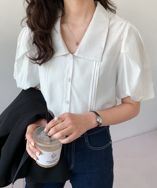 ABITOKYO（アビトーキョー）の「パフスリーブタックシャツブラウス（シャツ/ブラウス・レディース・ホワイト/ブラック/パープル・S/M）」の8枚目の写真