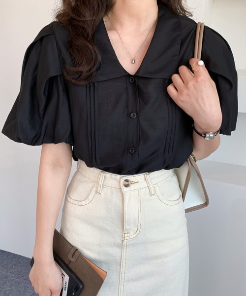 ABITOKYO（アビトーキョー）の「パフスリーブタックシャツブラウス（シャツ/ブラウス・レディース・ホワイト/ブラック/パープル・S/M）」の10枚目の写真