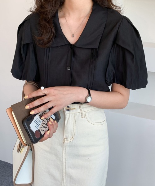 ABITOKYO（アビトーキョー）の「パフスリーブタックシャツブラウス（シャツ/ブラウス・レディース・ホワイト/ブラック/パープル・S/M）」の5枚目の写真