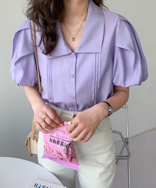 ABITOKYO（アビトーキョー）の「パフスリーブタックシャツブラウス（シャツ/ブラウス・レディース・ホワイト/ブラック/パープル・S/M）」の18枚目の写真