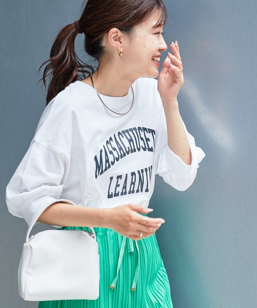 CIAOPANIC TYPY(チャオパニックティピー)の「【ZOZOTOWN限定】USAコットンカレッジプリントボリュームスリーブTee(Tシャツ/カットソー・レディース・チャコールグレー/ピンク/ホワイト/ベージュ/グリーン・ONE SIZE)」の2枚目の写真