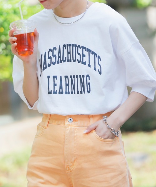 CIAOPANIC TYPY(チャオパニックティピー)の「【ZOZOTOWN限定】USAコットンカレッジプリントボリュームスリーブTee(Tシャツ/カットソー・レディース・チャコールグレー/ピンク/ホワイト/ベージュ/グリーン・ONE SIZE)」の6枚目の写真