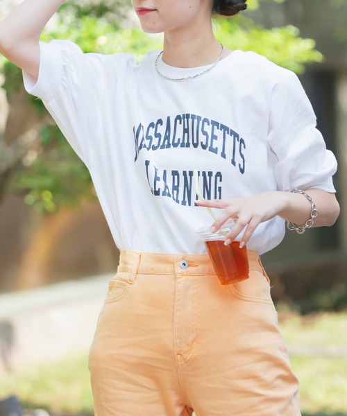 CIAOPANIC TYPY(チャオパニックティピー)の「【ZOZOTOWN限定】USAコットンカレッジプリントボリュームスリーブTee(Tシャツ/カットソー・レディース・チャコールグレー/ピンク/ホワイト/ベージュ/グリーン・ONE SIZE)」の7枚目の写真