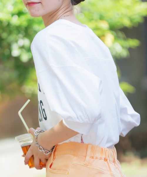 CIAOPANIC TYPY(チャオパニックティピー)の「【ZOZOTOWN限定】USAコットンカレッジプリントボリュームスリーブTee(Tシャツ/カットソー・レディース・チャコールグレー/ピンク/ホワイト/ベージュ/グリーン・ONE SIZE)」の9枚目の写真