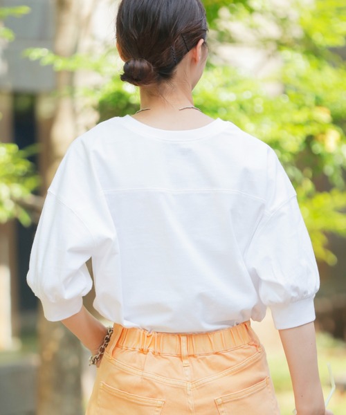 CIAOPANIC TYPY(チャオパニックティピー)の「【ZOZOTOWN限定】USAコットンカレッジプリントボリュームスリーブTee(Tシャツ/カットソー・レディース・チャコールグレー/ピンク/ホワイト/ベージュ/グリーン・ONE SIZE)」の10枚目の写真